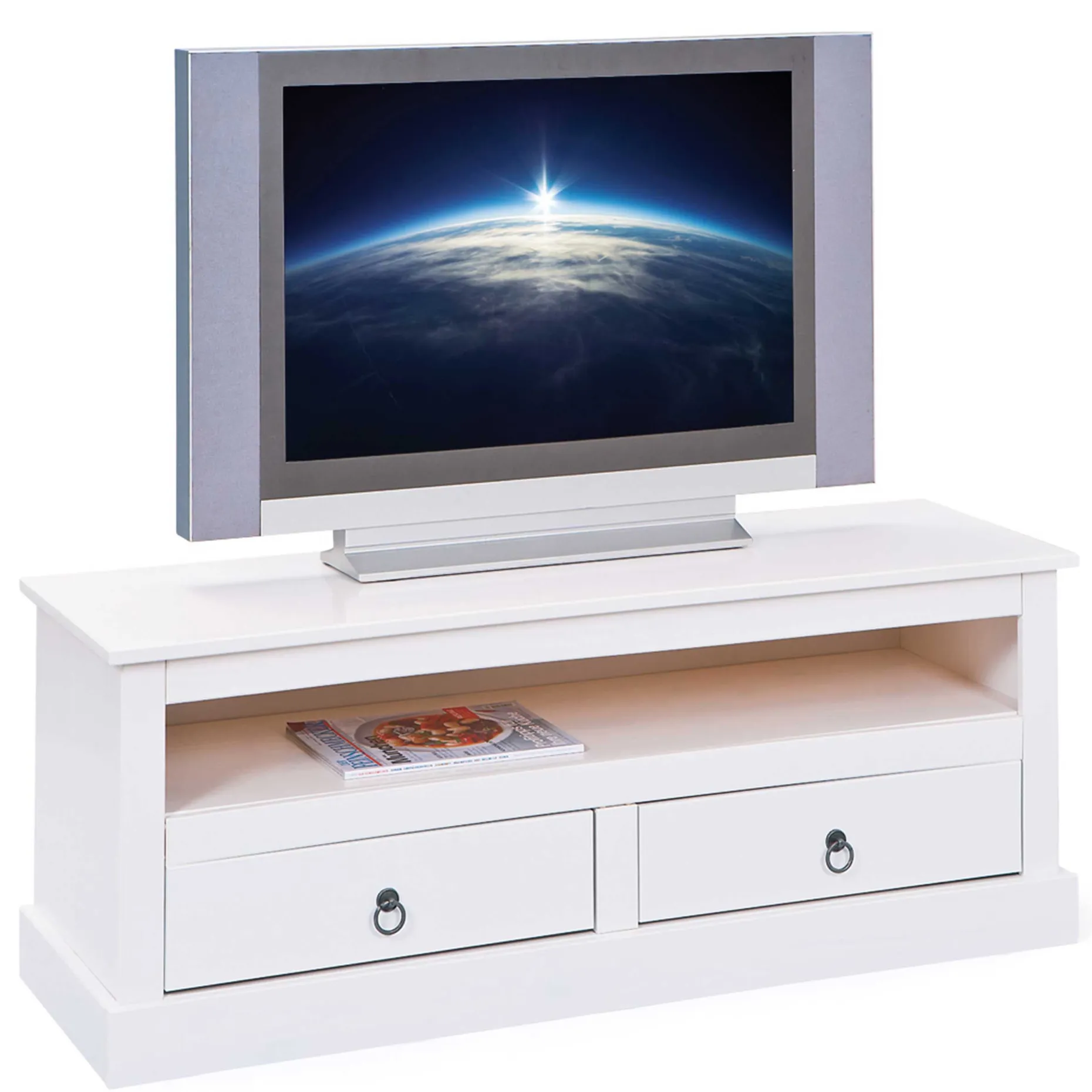 TV Lowboard Provence mit 2 Schubladen - weiß