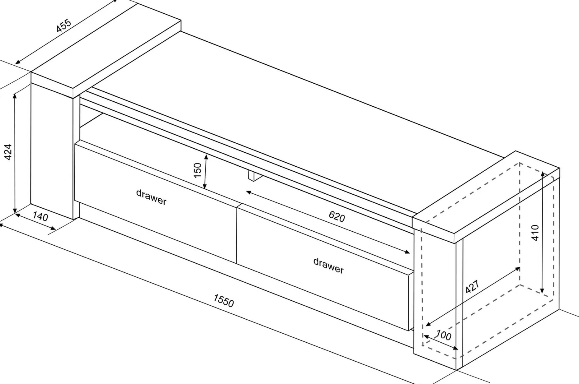 Tv-Möbel Ares 154cm - braun