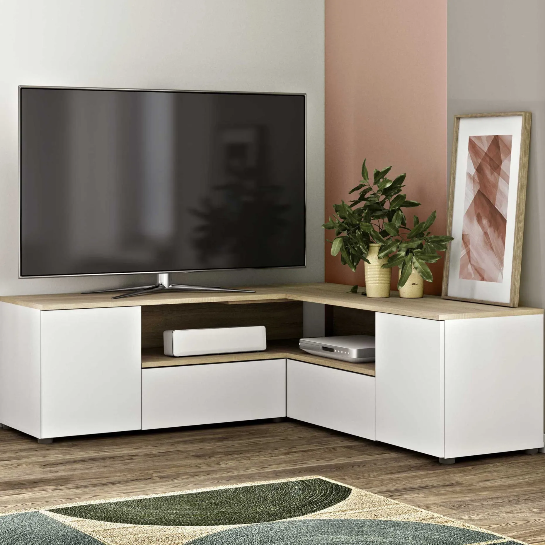 TV-Möbel Cleo 130cm - weiß/Eiche