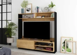 TV-Möbel Daphne 163cm mit Falttür - Eiche/schwarz