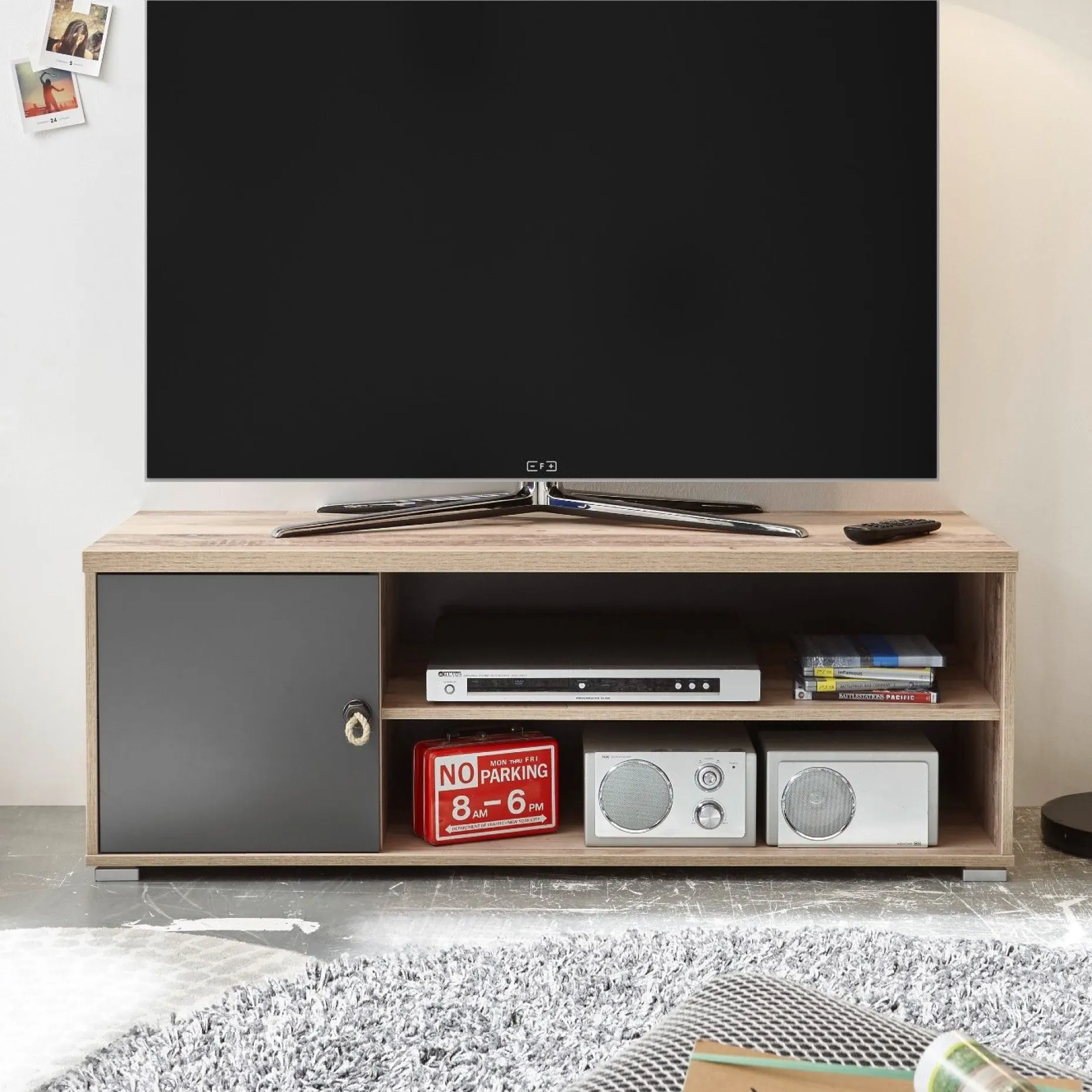 Tv-Möbel Moleskin 120cm mit 1 Tür - anthrazit/alter Stil