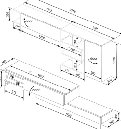 TV-Möbel Pim 272cm 3 Türen - grau/ Eiche Dekor