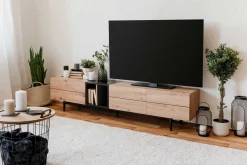 TV-Möbel Ted 195cm 3 Türen - Eiche/schwarz