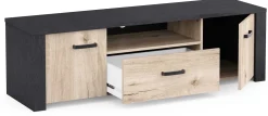 TV-Schrank Aubrey - 148x42x44cm - 2 Türen und 1 Schublade - Eiche Dekor/schwarz