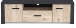 TV-Schrank Aubrey - 148x42x44cm - 2 Türen und 1 Schublade - Eiche Dekor/schwarz