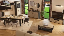 TV-Schrank Aubrey - 148x42x44cm - 2 Türen und 1 Schublade - Eiche Dekor/schwarz