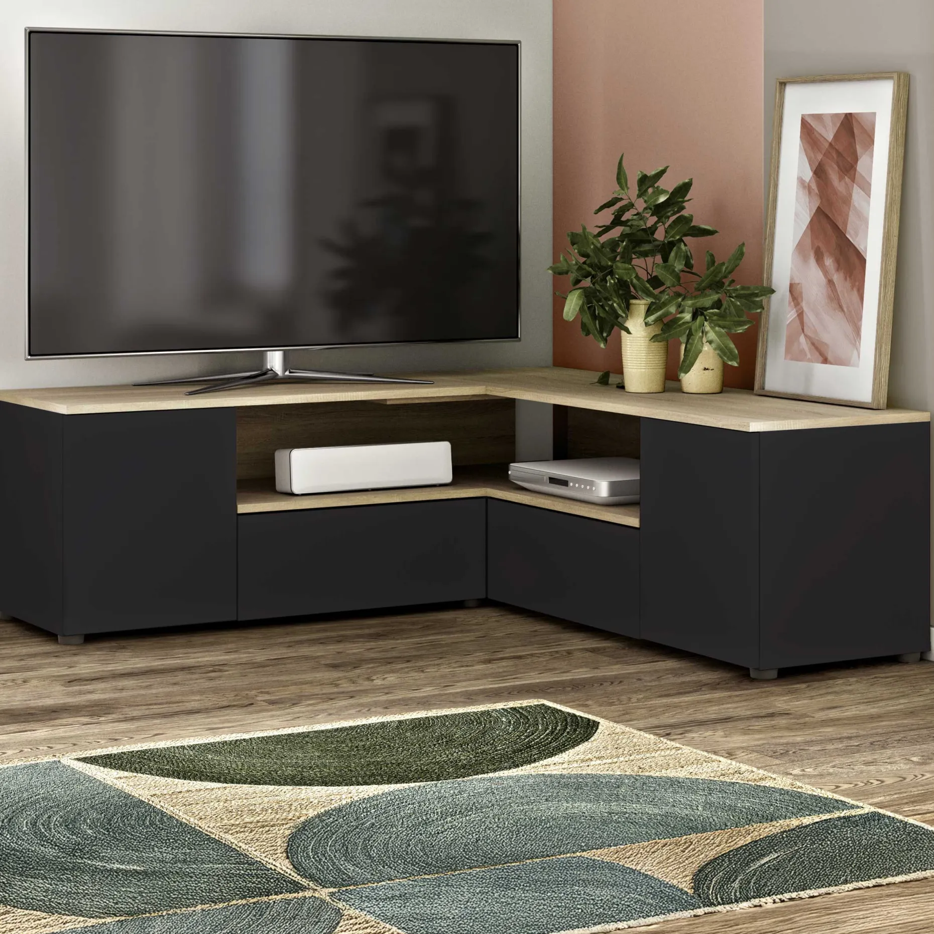 TV-Schrank Cleo 130cm - schwarz/quecksilber