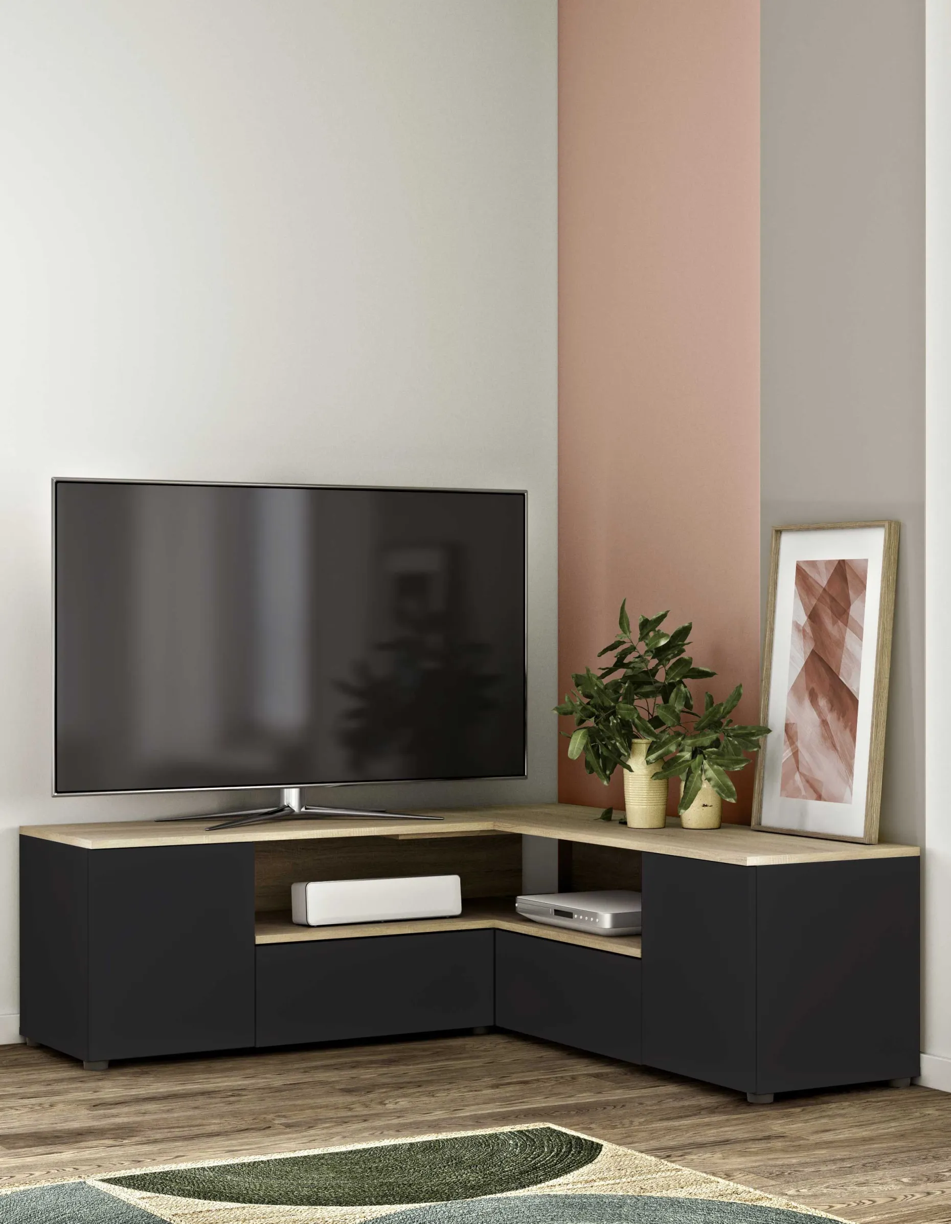 TV-Schrank Cleo 130cm - schwarz/quecksilber