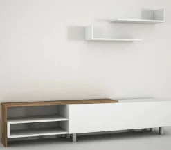 TV-Schrank Dizayn - 181x31x41cm - mit 1 Tür und 2 Wandeinlegeböden - weiß/Walnuss
