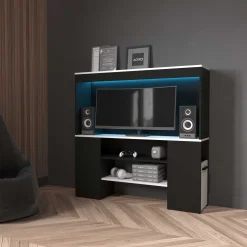 TV-Schrank Dreampad - 120x27x116cm - mit LED-Beleuchtung - schwarz/weiß