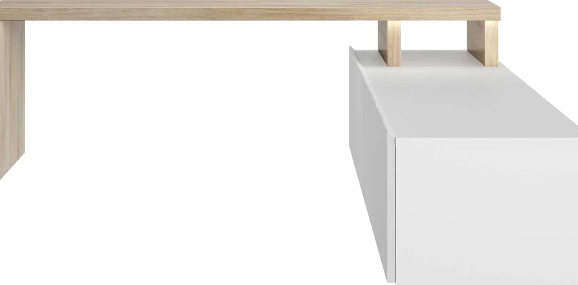 TV-Schrank Ecke Mikao - Eiche Dekor/Weiß