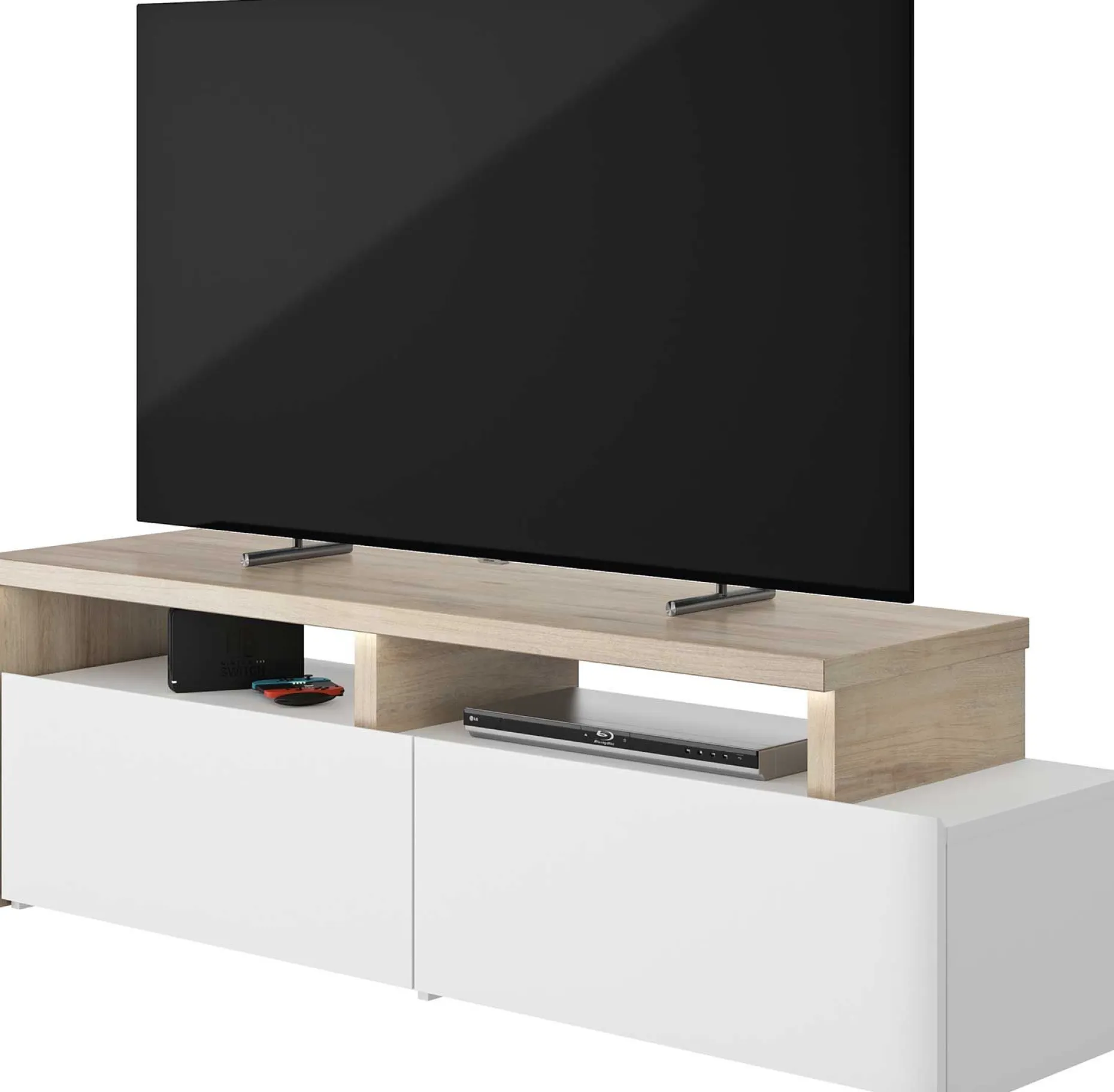 TV-Schrank Ecke Mikao - Eiche Dekor/Weiß