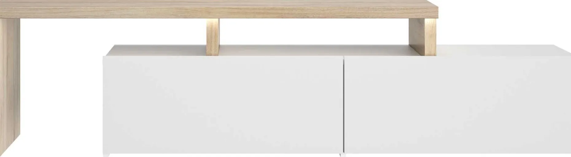 TV-Schrank Ecke Mikao - Eiche Dekor/Weiß