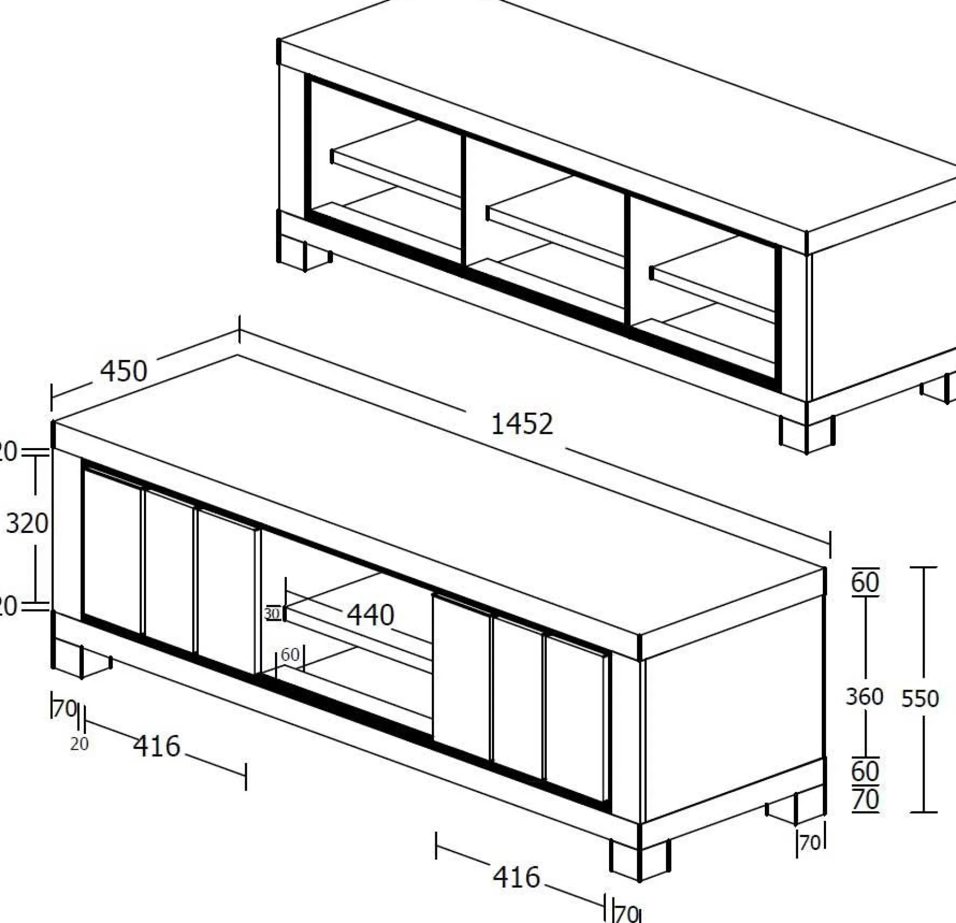 TV-Schrank Elke 145cm mit 2 Türen - Eiche