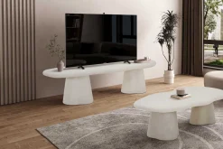 TV-Schrank Faro - 160x44x40cm - Zementfarbe - weiß