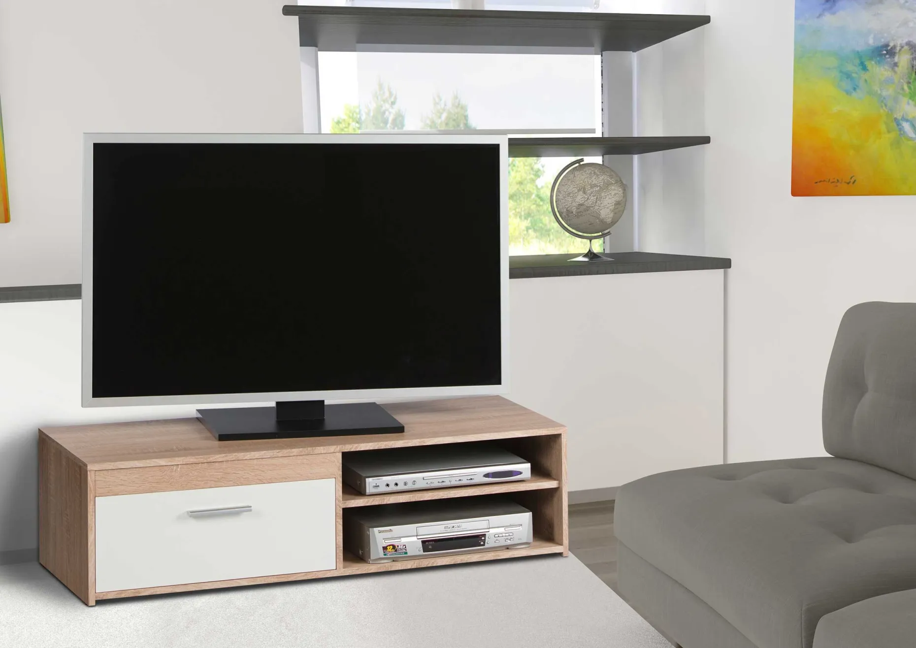TV-Schrank Gamba 120cm mit 1 Tür - Eiche/Weiß