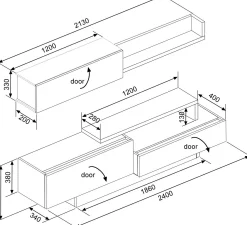 TV-Schrank Izquierdo 240cm 3 Türen - Beton/Weiß