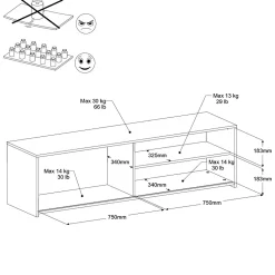 TV-Schrank Leandro - 155x40x43cm - mit Schiebetür - Eiche Dekor/Weiß