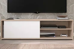 TV-Schrank Leandro - 155x40x43cm - mit Schiebetür - Eiche Dekor/Weiß