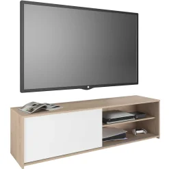 TV-Schrank Leandro - 155x40x43cm - mit Schiebetür - Eiche Dekor/Weiß