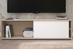 TV-Schrank Leandro - 155x40x43cm - mit Schiebetür - Eiche Dekor/Weiß