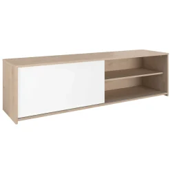TV-Schrank Leandro - 155x40x43cm - mit Schiebetür - Eiche Dekor/Weiß