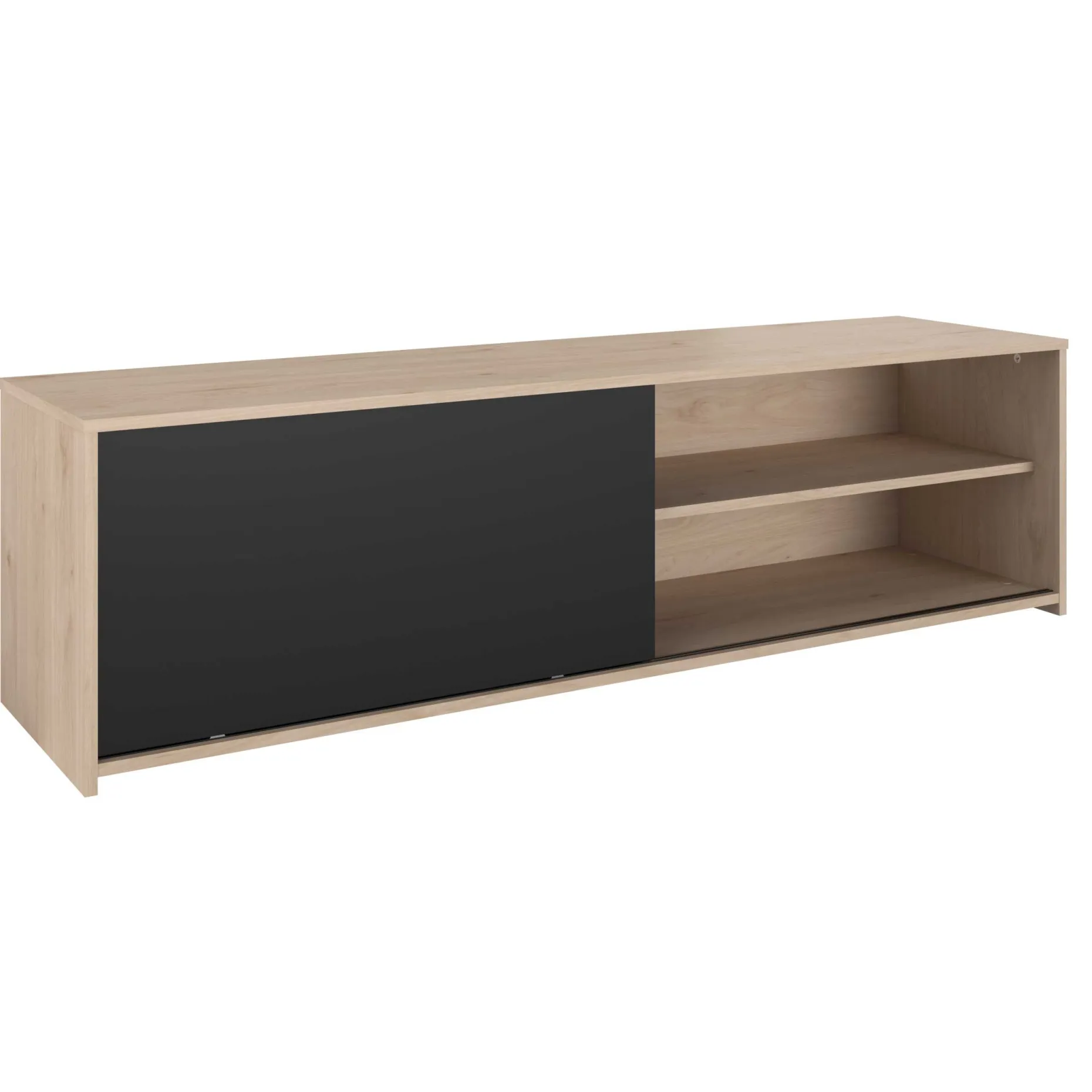 TV-Schrank Leandro - 155x40x43cm - mit Schiebetür - Eiche Dekor/schwarz