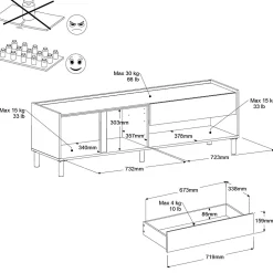 TV-Schrank Morpheus - 150x40x47cm - 2 Türen und 1 Schublade - Eiche Dekor/Weiß