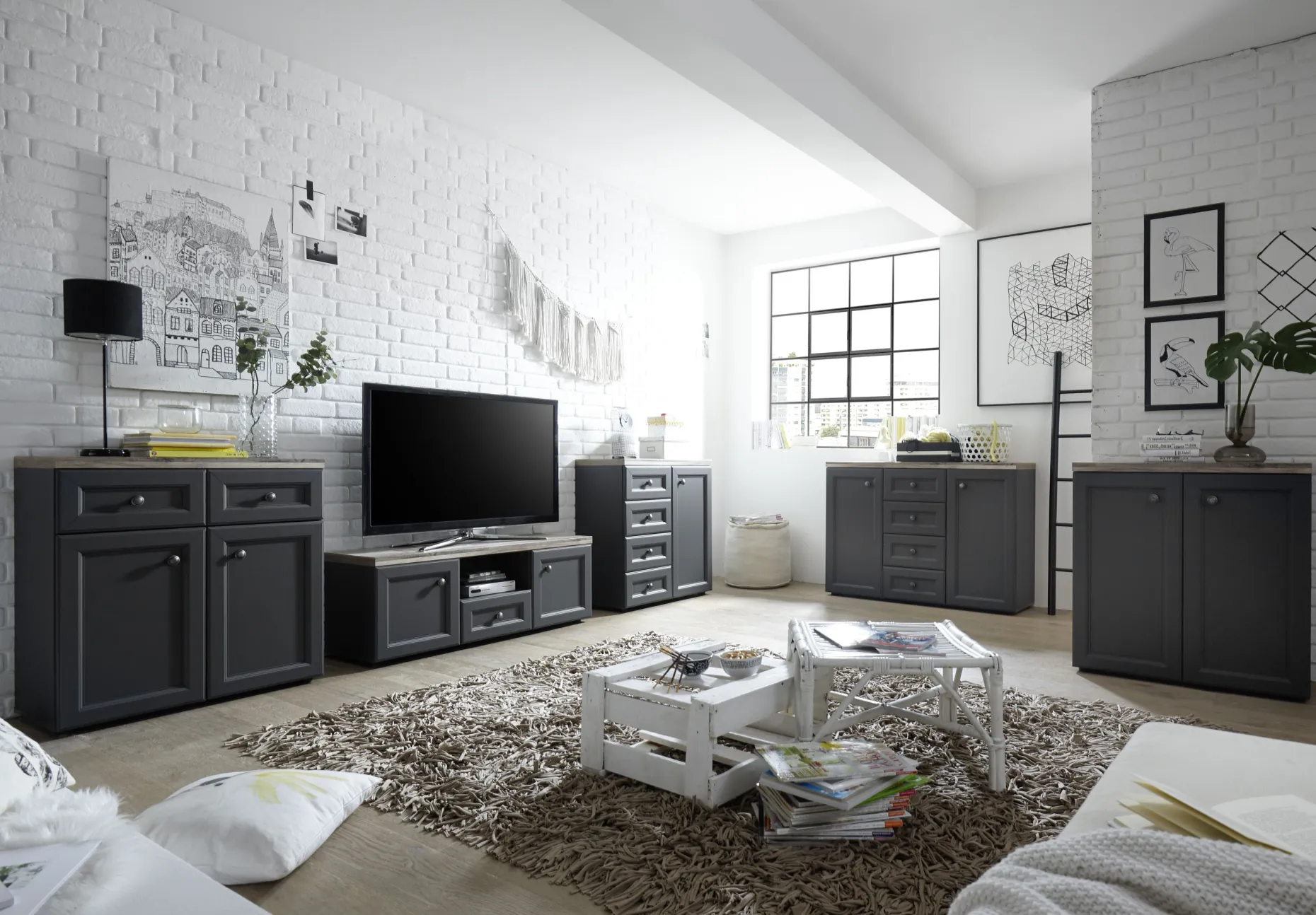 TV-Schrank Norah 122cm - grau/braun
