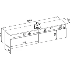 TV-Schrank Rastone - 180x37x42cm - 2 Türen - Eiche Dekor