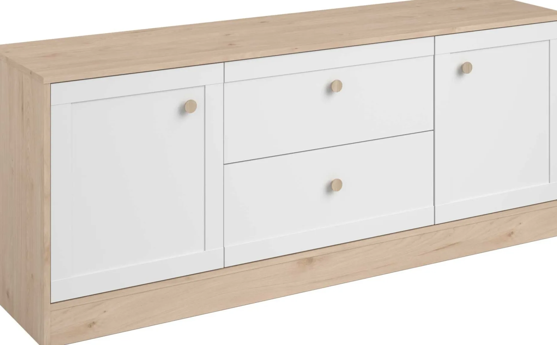 TV-Schrank Sophia - 158x40x63cm - 2 Türen und 2 Schubladen - weiß/Eiche Dekor