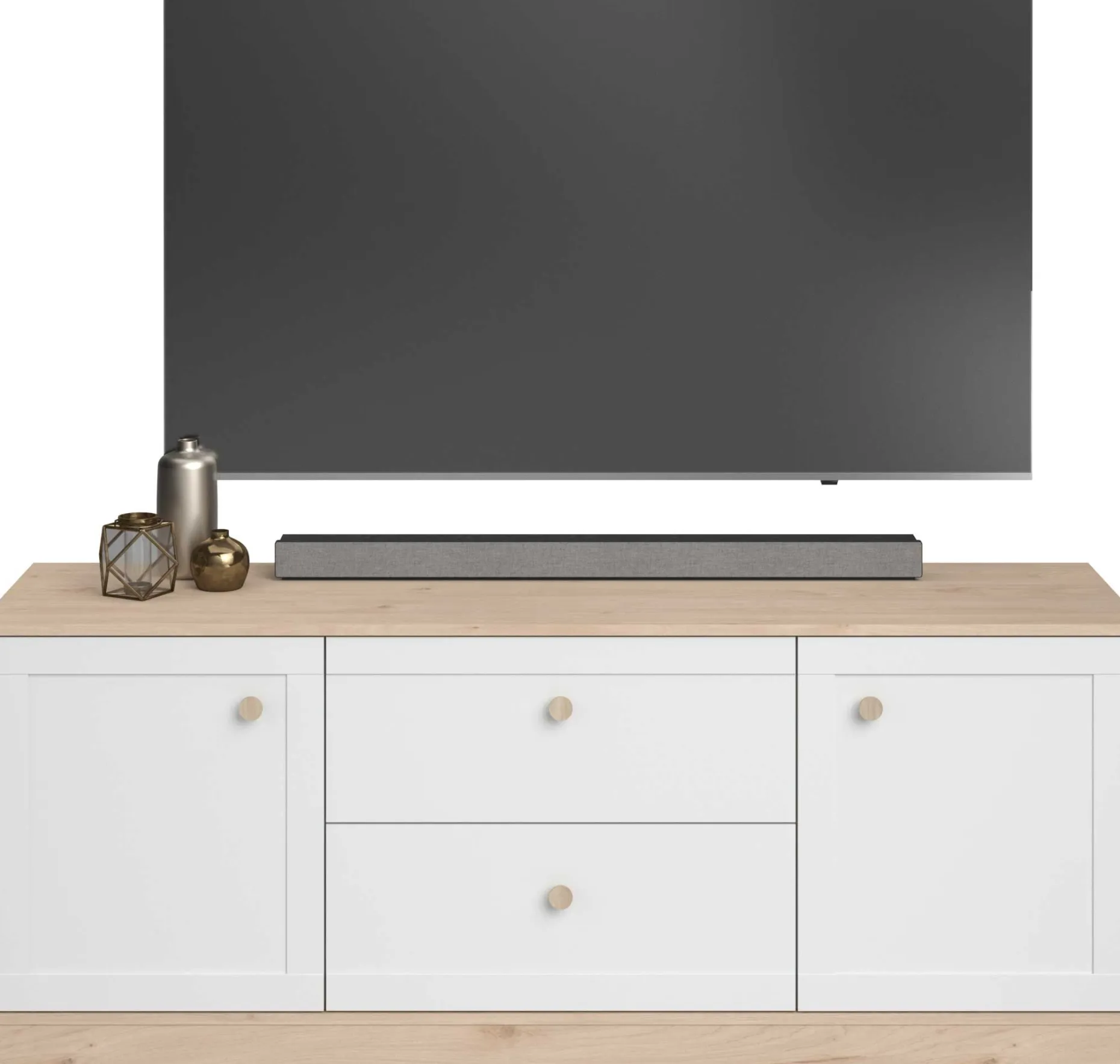 TV-Schrank Sophia - 158x40x63cm - 2 Türen und 2 Schubladen - weiß/Eiche Dekor