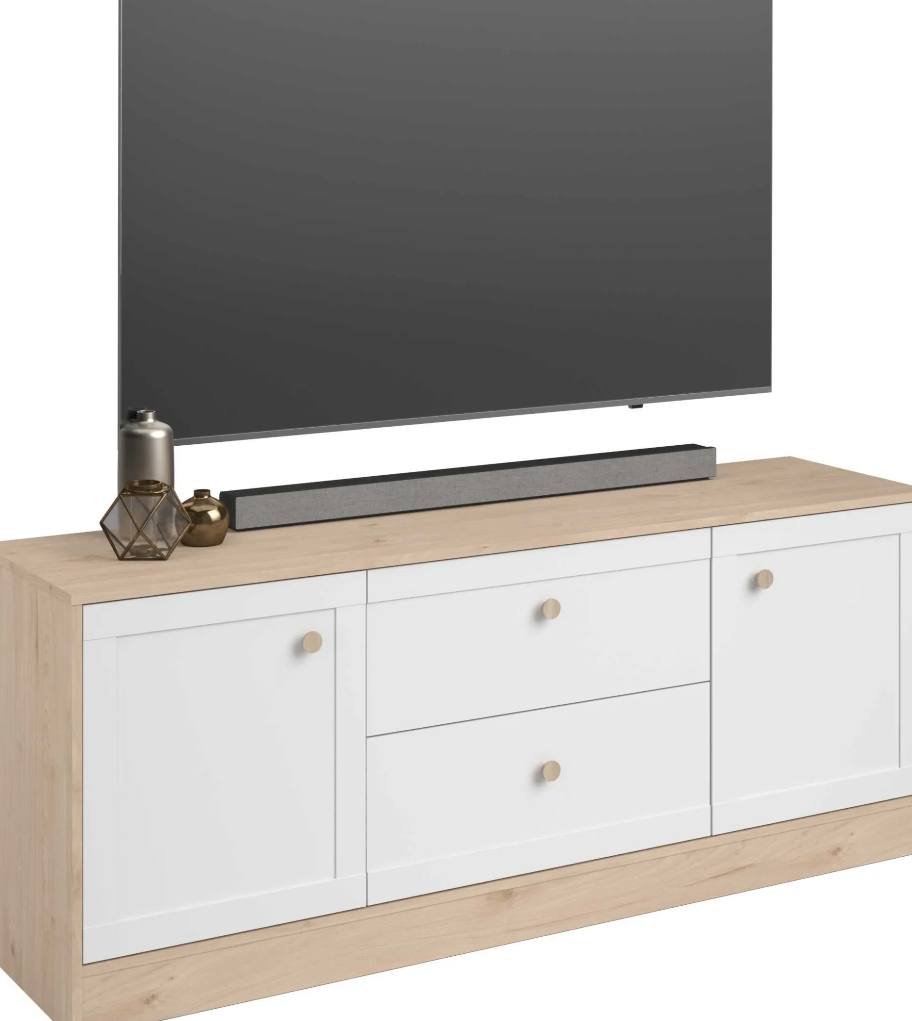 TV-Schrank Sophia - 158x40x63cm - 2 Türen und 2 Schubladen - weiß/Eiche Dekor