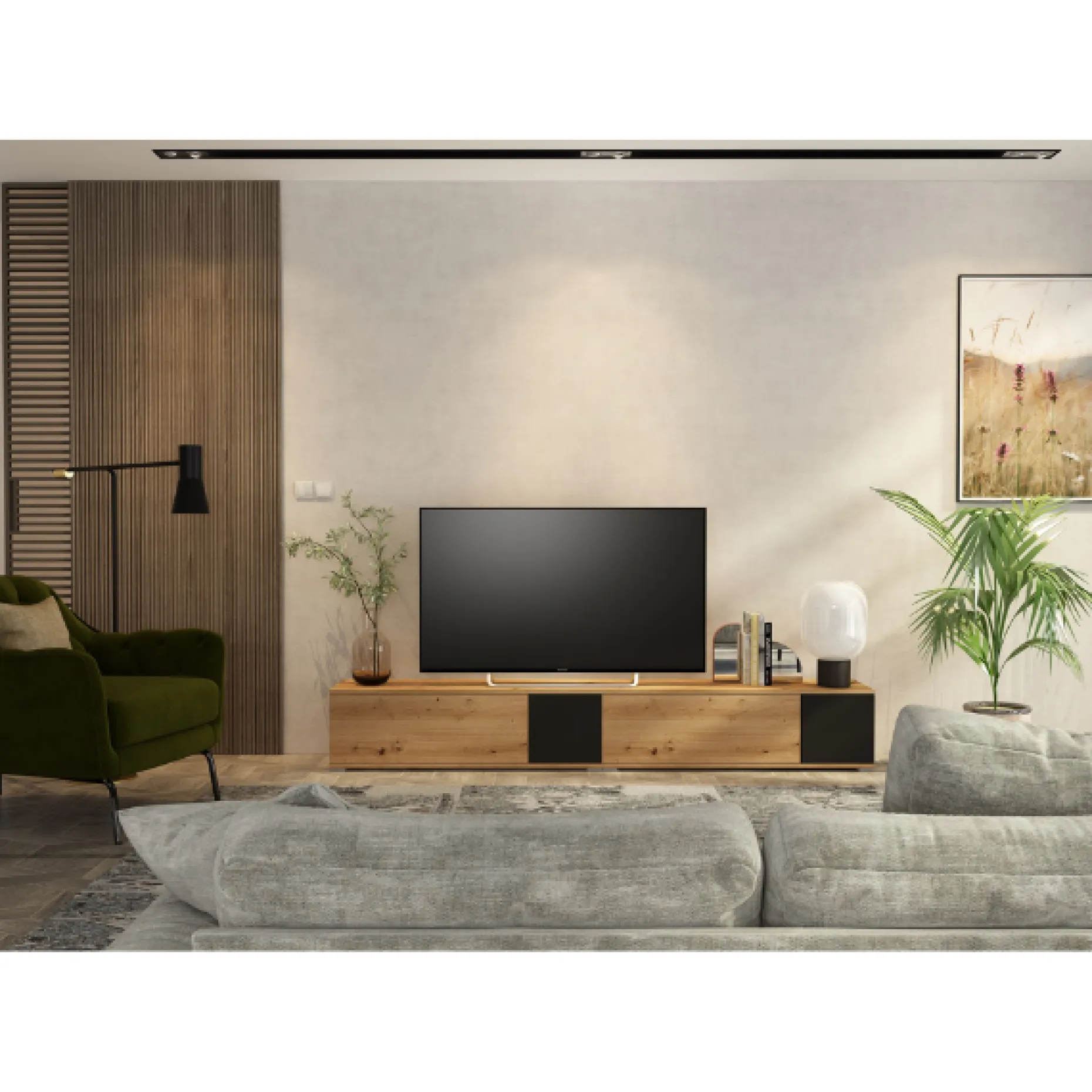 TV-Schrank Unique - 111x38x32 cm - Schwarz/Eiche