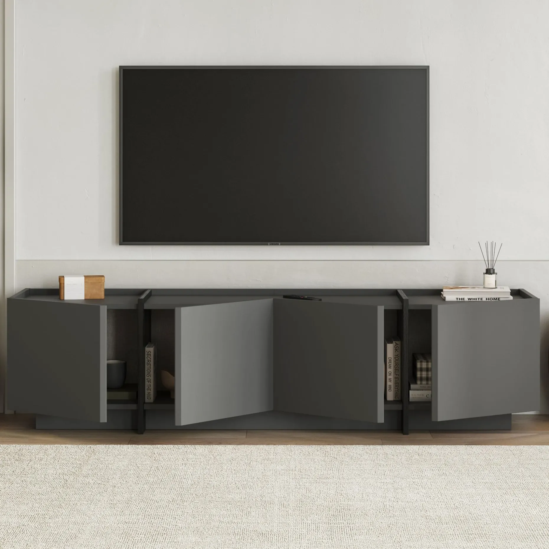 TV-Ständer Lowen - 100% MELAMINE - Anthrazit - 46 x 35 x 180 cm