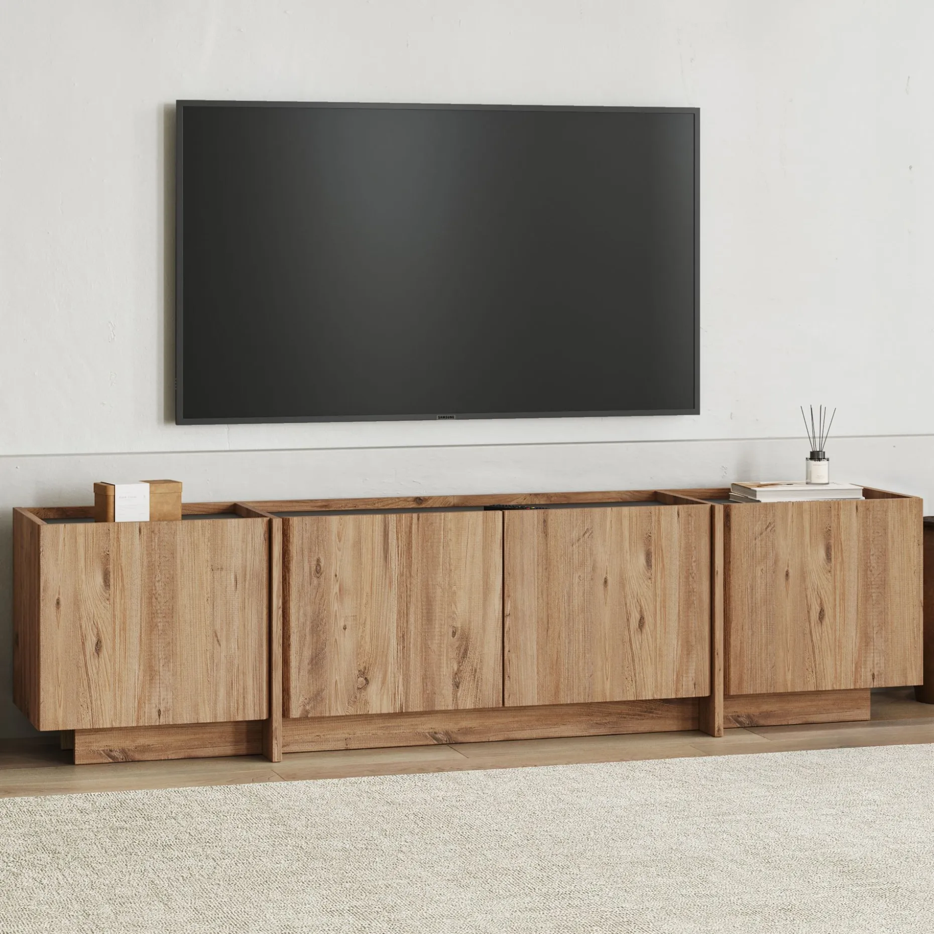 TV-Ständer Lowen - 100% MELAMINE - Atlantik-Kiefer - 46 x 35 x 180 cm