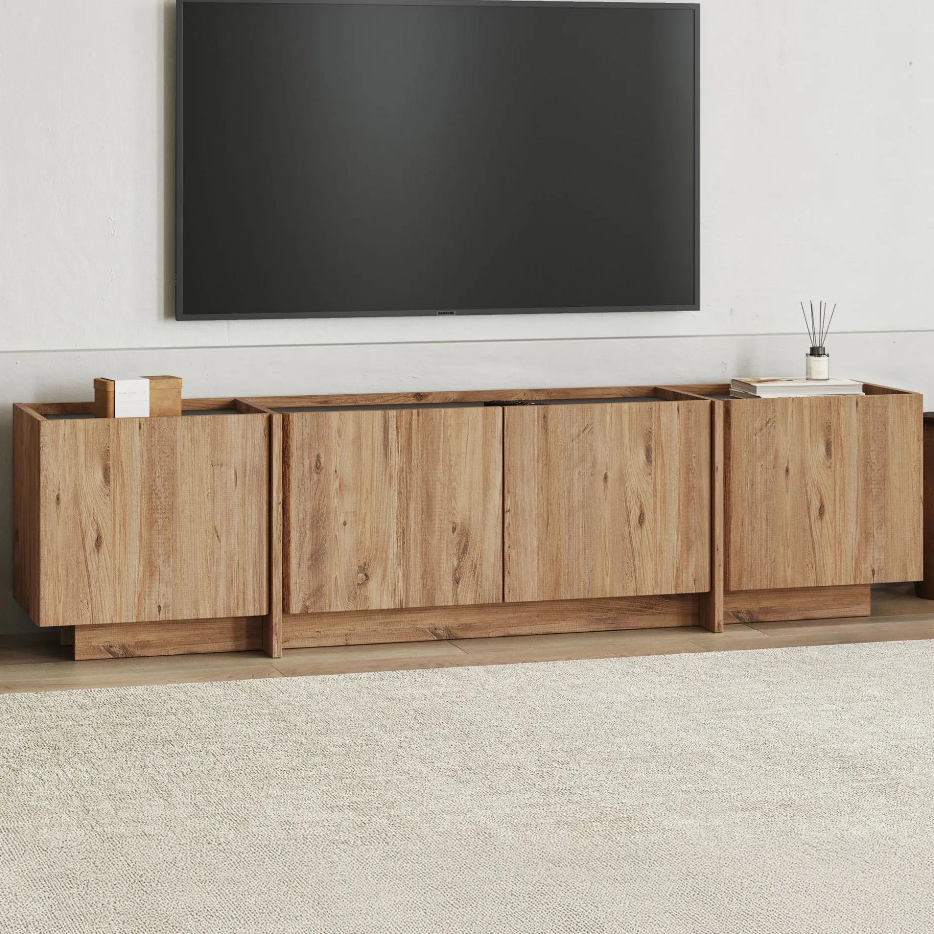 TV-Ständer Lowen - 100% MELAMINE - Atlantik-Kiefer - 46 x 35 x 180 cm