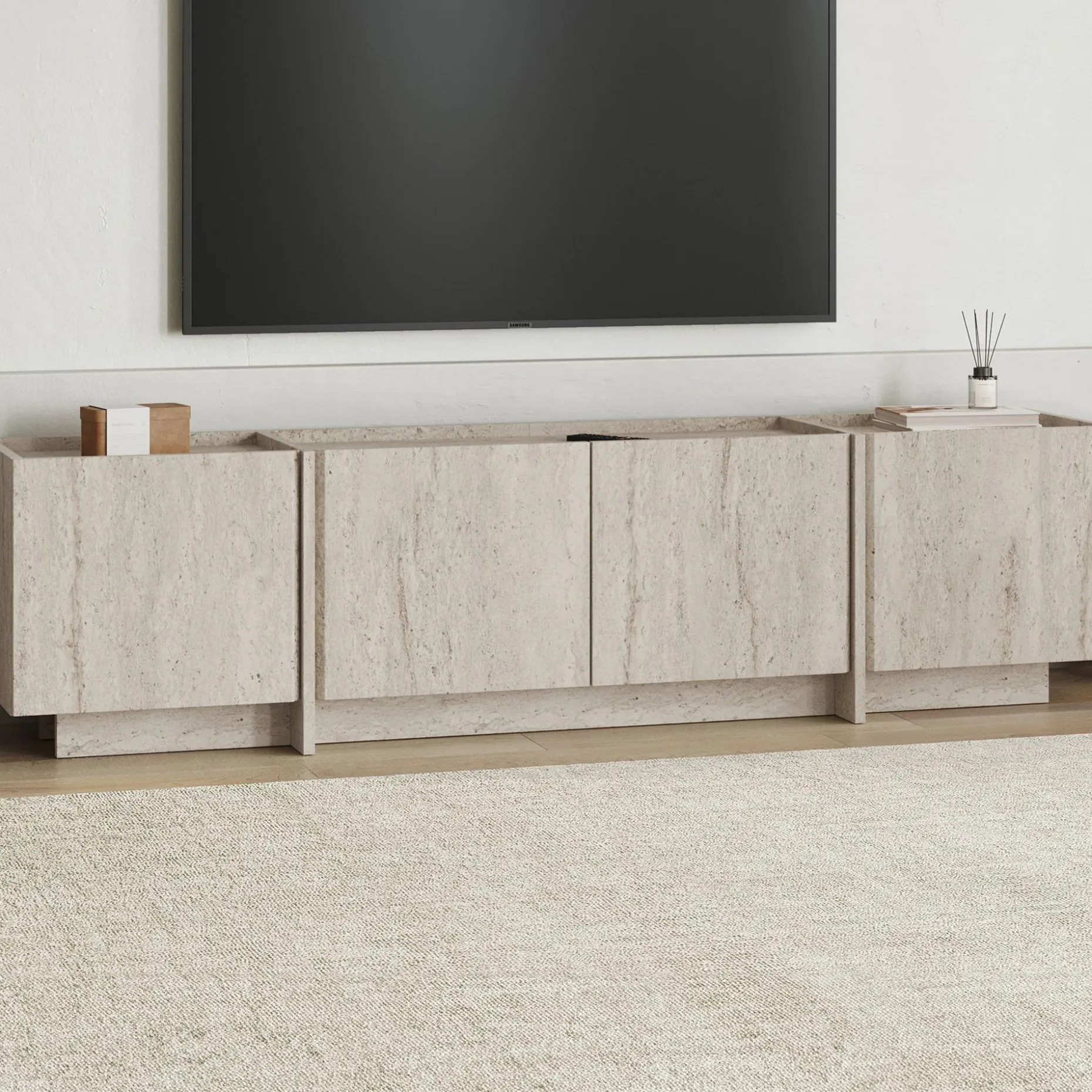 TV-Ständer Lowen - 100% MELAMINE - Travertin - 46 x 35 x 180 cm