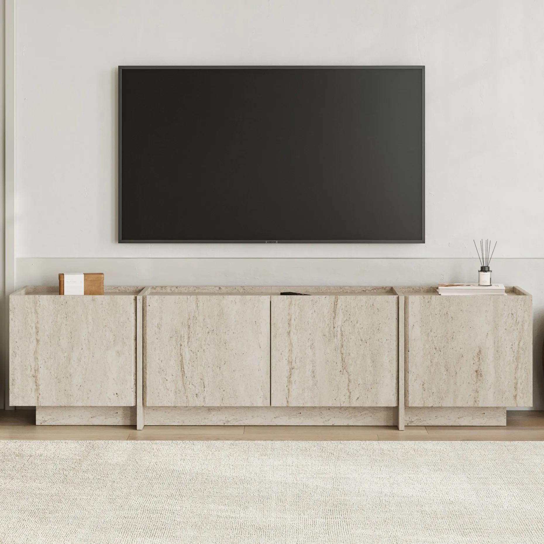 TV-Ständer Lowen - 100% MELAMINE - Travertin - 46 x 35 x 180 cm