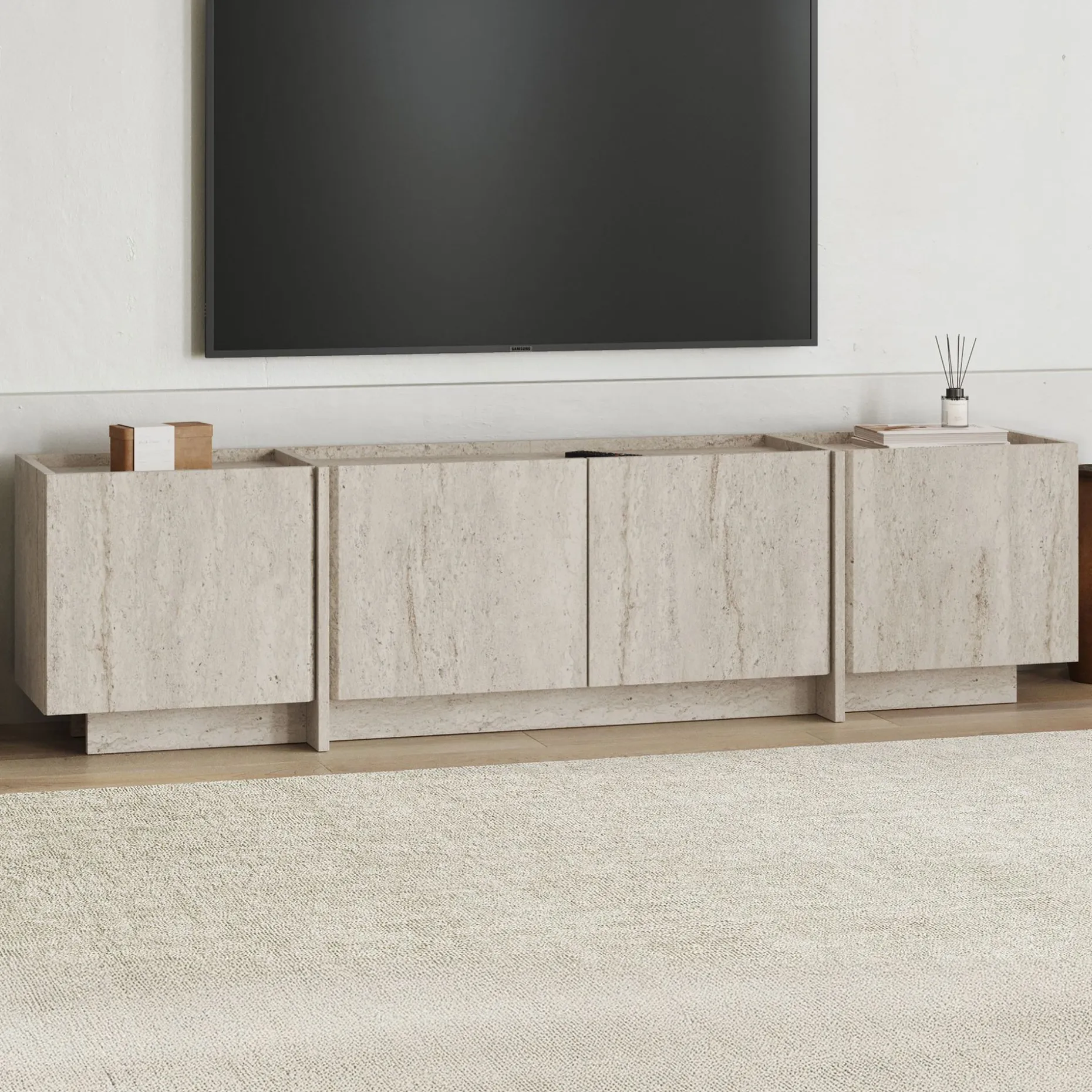 TV-Ständer Lowen - 100% MELAMINE - Travertin - 46 x 35 x 180 cm