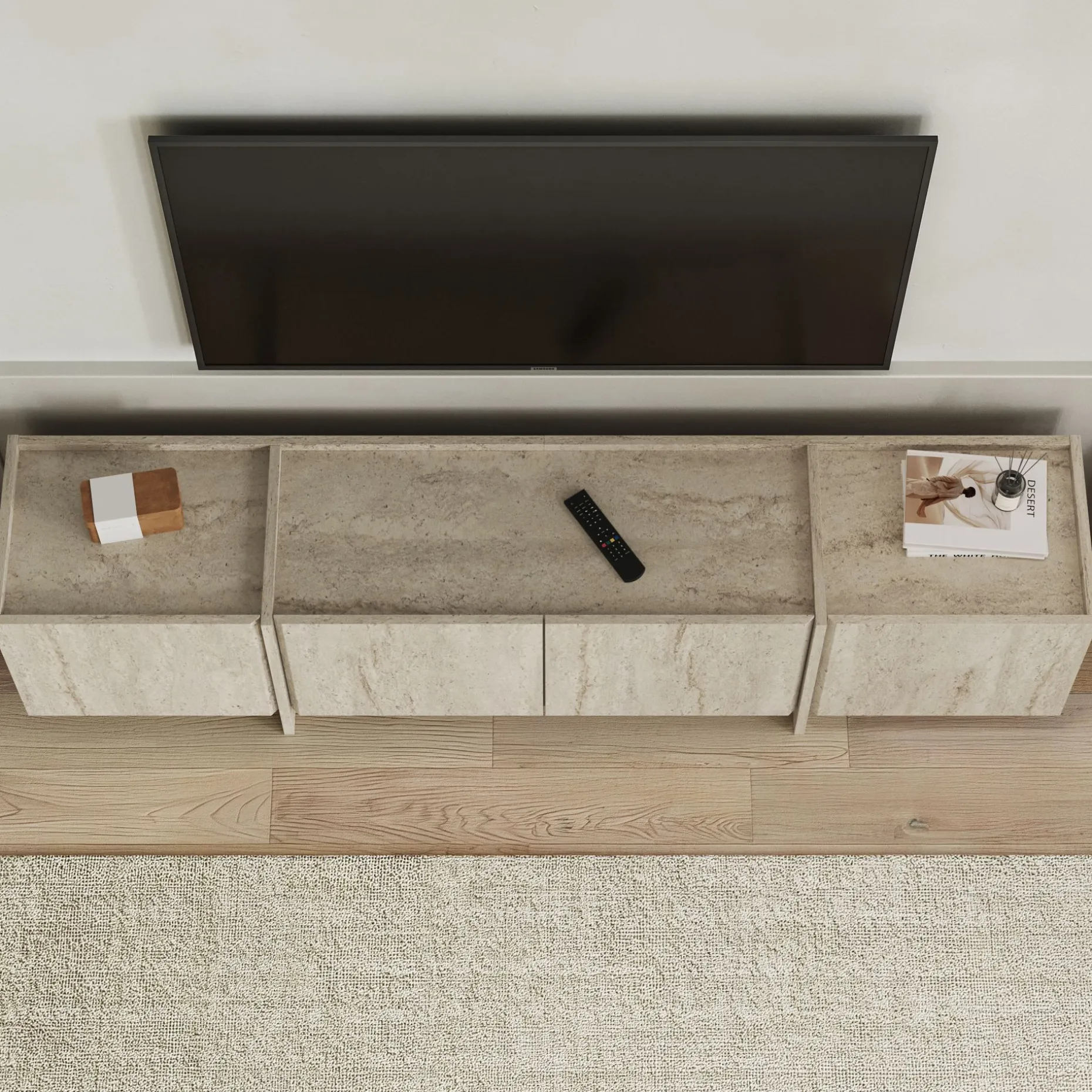 TV-Ständer Lowen - 100% MELAMINE - Travertin - 46 x 35 x 180 cm