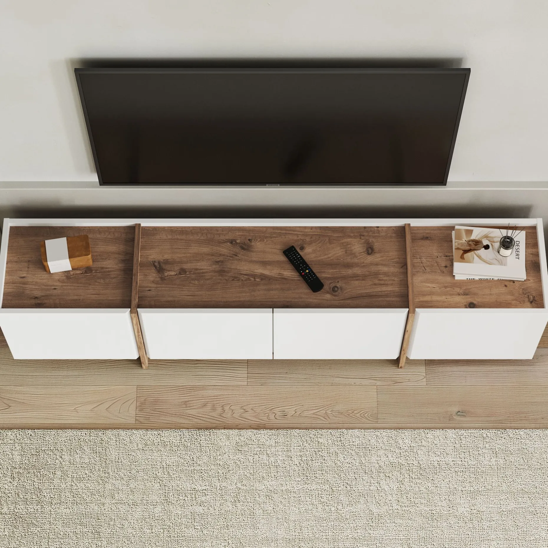 TV-Ständer Lowen - 100% MELAMINE - Weiß - 46 x 35 x 180 cm