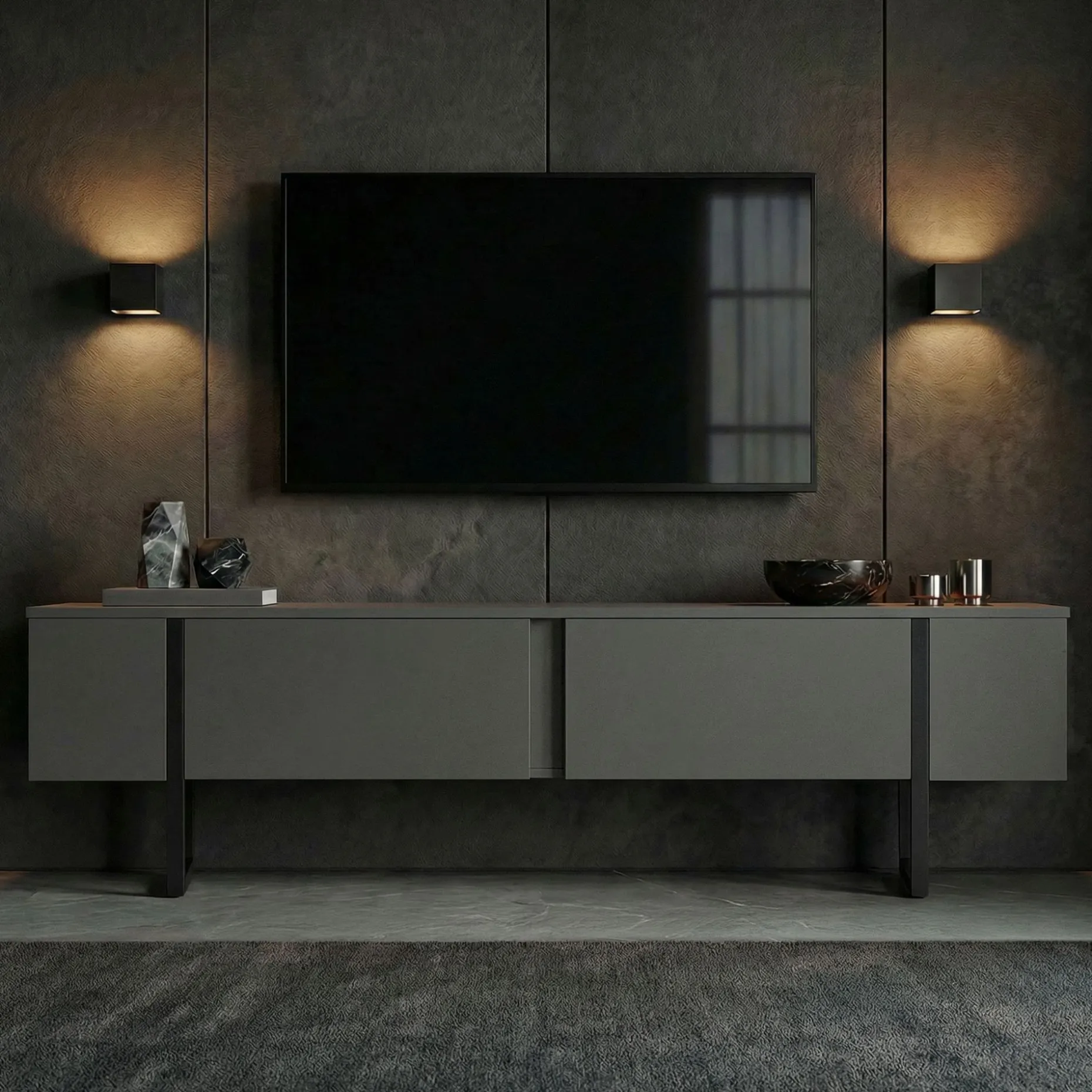 TV-Ständer Onera - 100% MELAMINE - Anthrazit - 50 x 30 x 180 cm