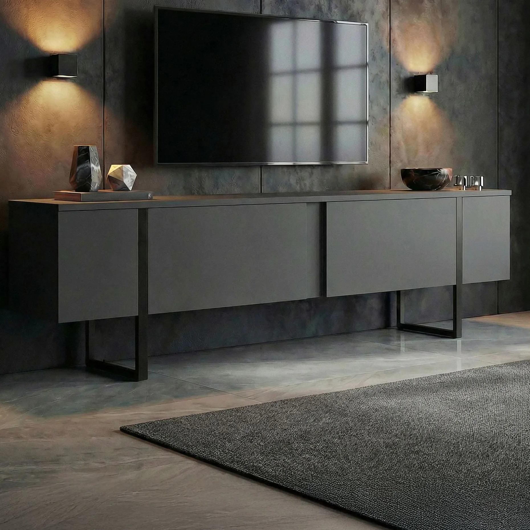 TV-Ständer Onera - 100% MELAMINE - Anthrazit - 50 x 30 x 180 cm