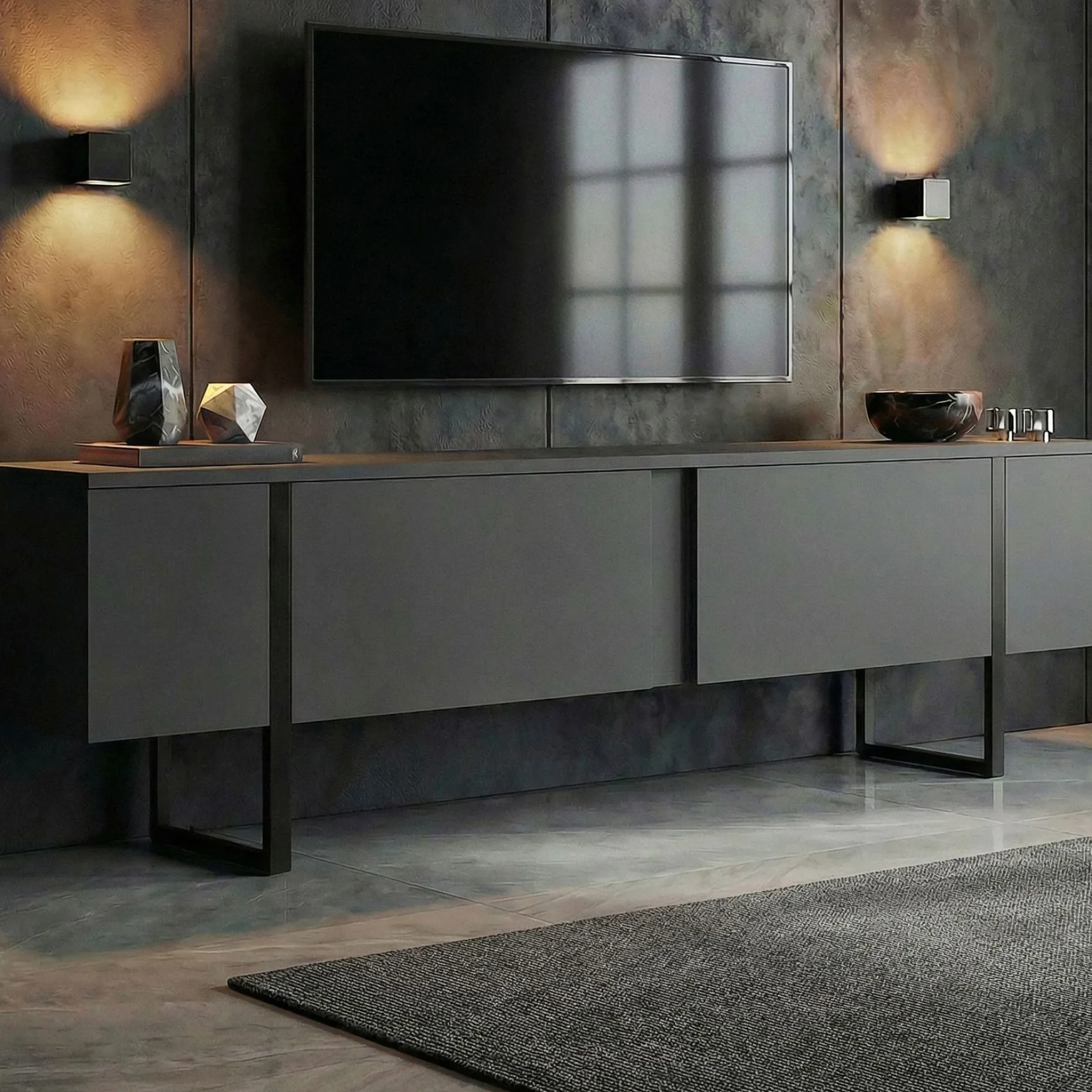 TV-Ständer Onera - 100% MELAMINE - Anthrazit - 50 x 30 x 180 cm