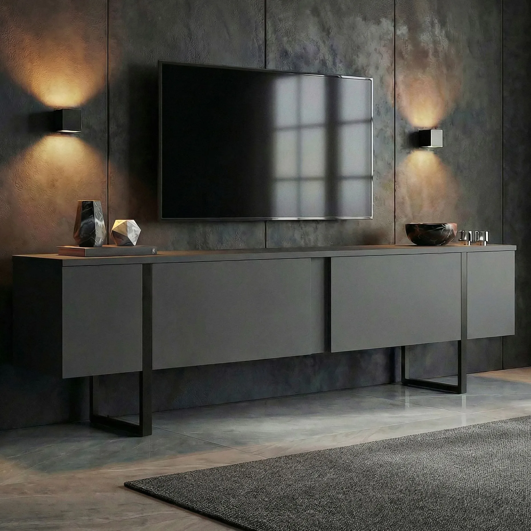 TV-Ständer Onera - 100% MELAMINE - Anthrazit - 50 x 30 x 180 cm