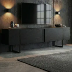 TV-Ständer Onera - 100% MELAMINE - Holzschwarz - 50 x 30 x 180 cm