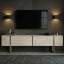 TV-Ständer Onera - 100% MELAMINE - Travertin - 50 x 30 x 180 cm