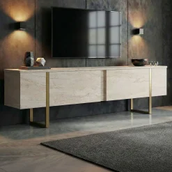 TV-Ständer Onera - 100% MELAMINE - Travertin - 50 x 30 x 180 cm