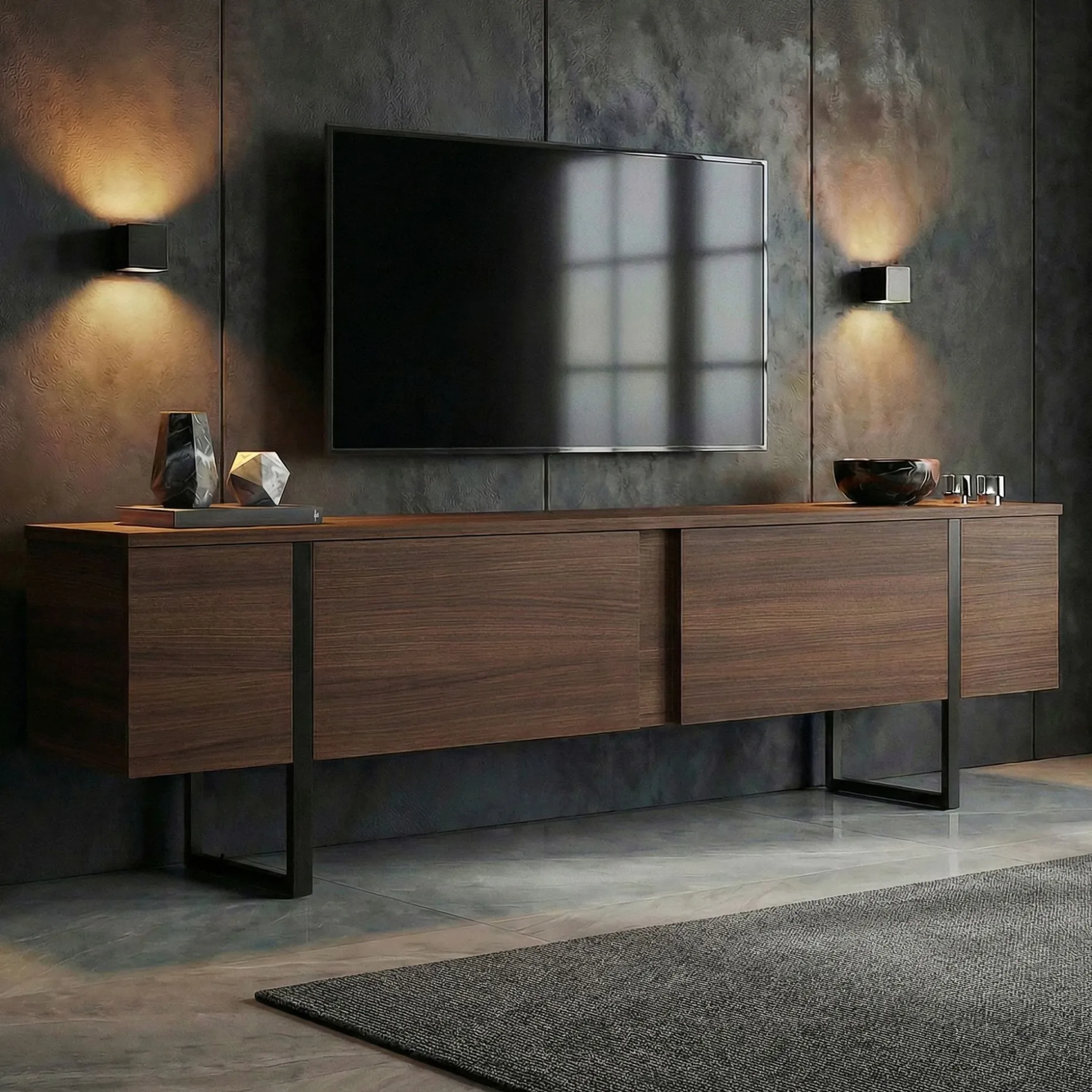 TV-Ständer Onera - 100% MELAMINE - Walnuss - 50 x 30 x 180 cm
